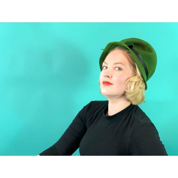 Vintage 1960s Green Hat Tall Mod Wool Bowler Hat main image 6